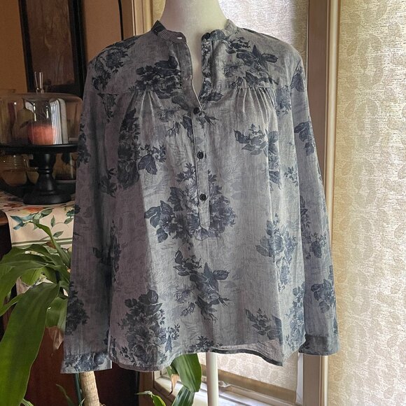 Lucky Brand Tops - Lucky Brand Blue Floral Cotton Chambray Top